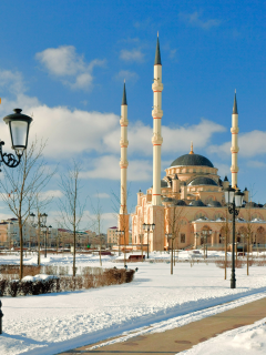 чечня, минарет, снег, мечеть