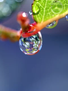 макро, вода, лист, роса, капля, блики