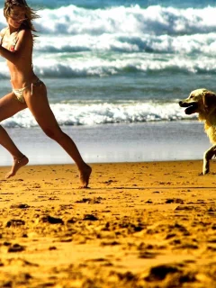 Mood, Run, Beach, girl, Catch, Foam, Posture, Smile, Beaches, Relationship, Candid, Play, Sea, Dog, Streets, Chase, Girl, Bonding