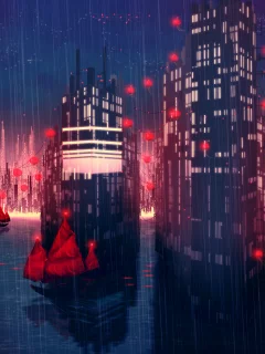 Лодки, красные фонари