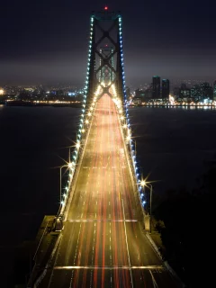 свет, мост, огни, ночь, город