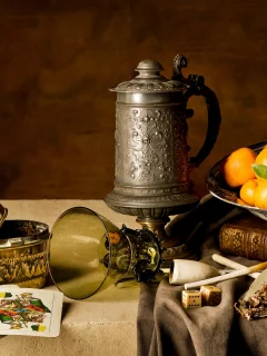 трубка, карты, стакан
