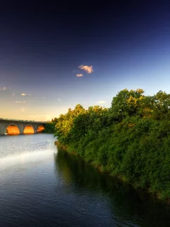 небо, вода, река, мост