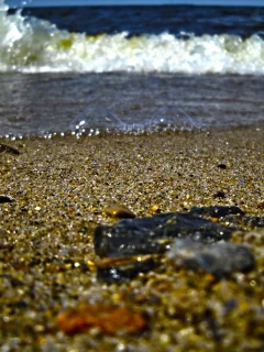 волны, песок, HDR, камни, макро, пляж, пена, вода, море