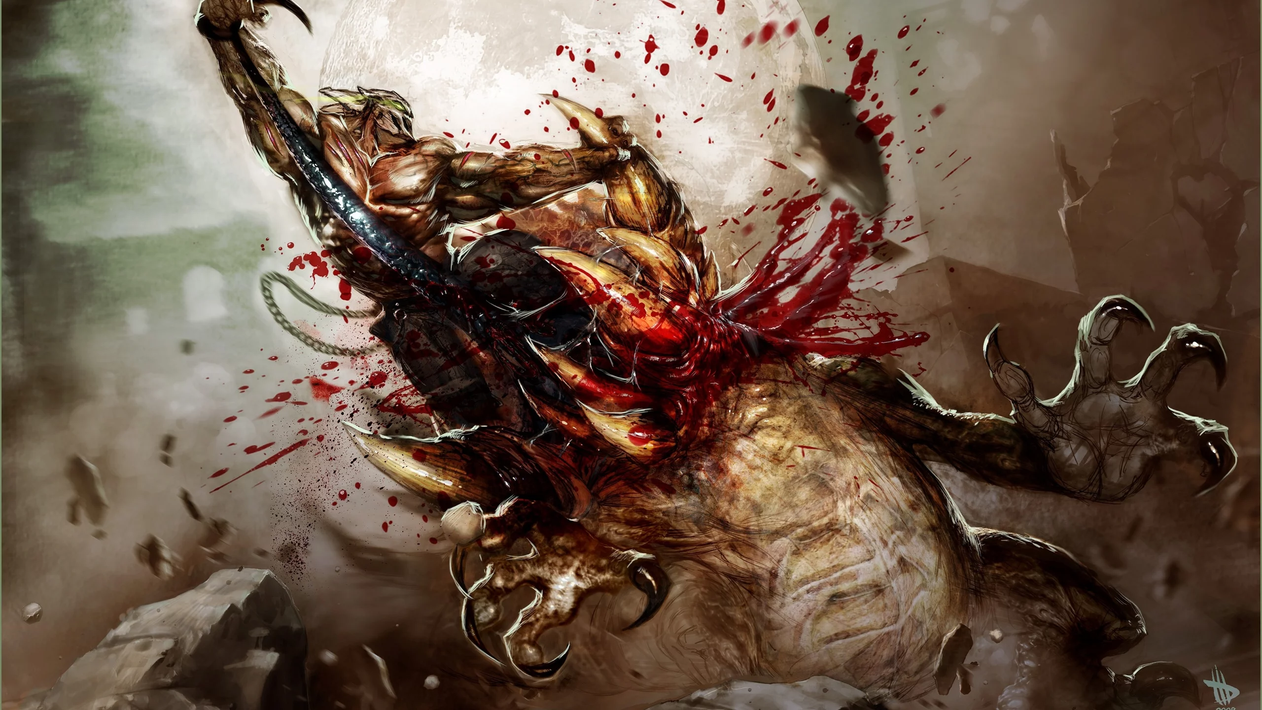 кровь, монстр, луна, маска, splatterhouse