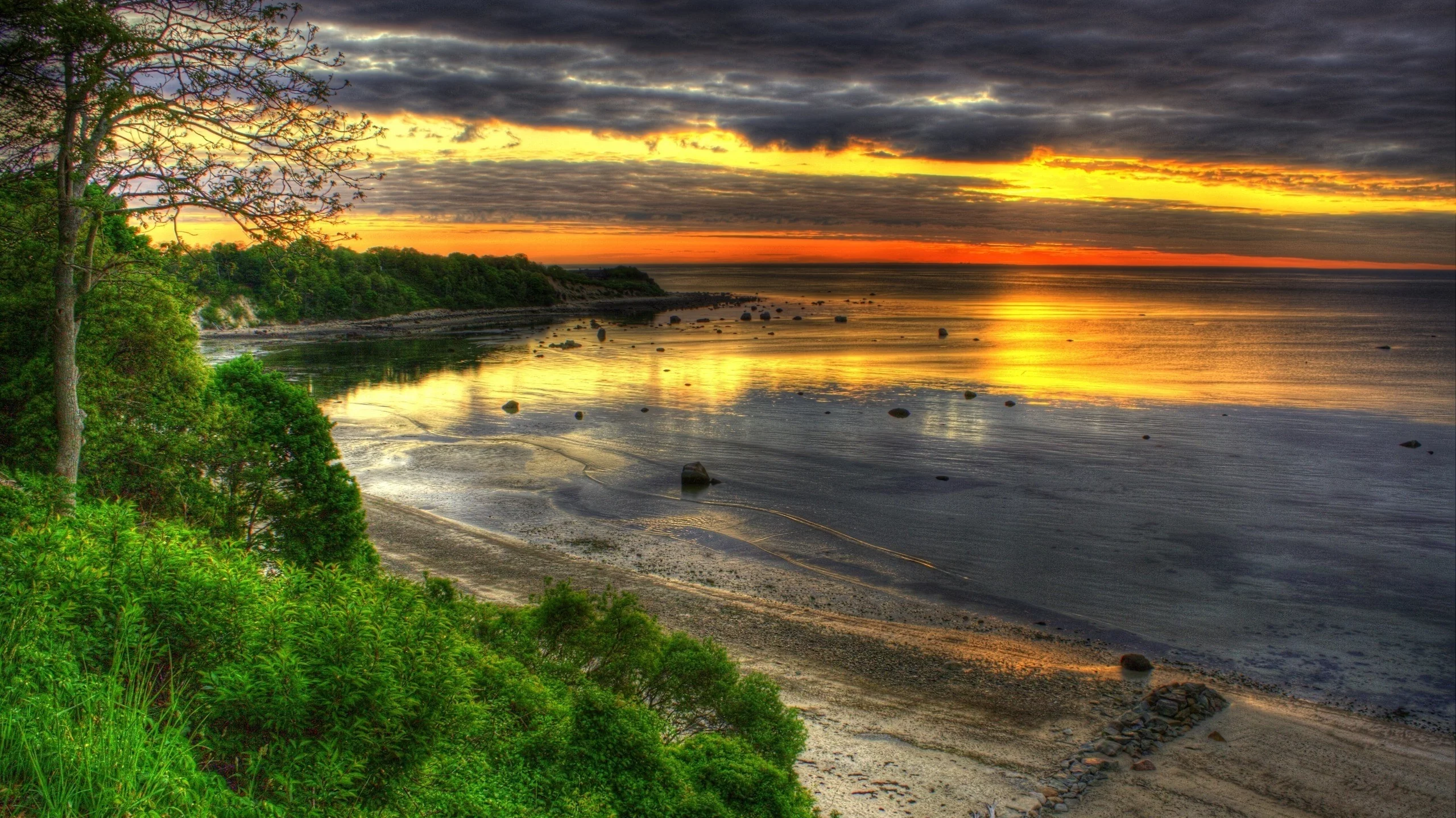 природа, закат, HDR, берег, море