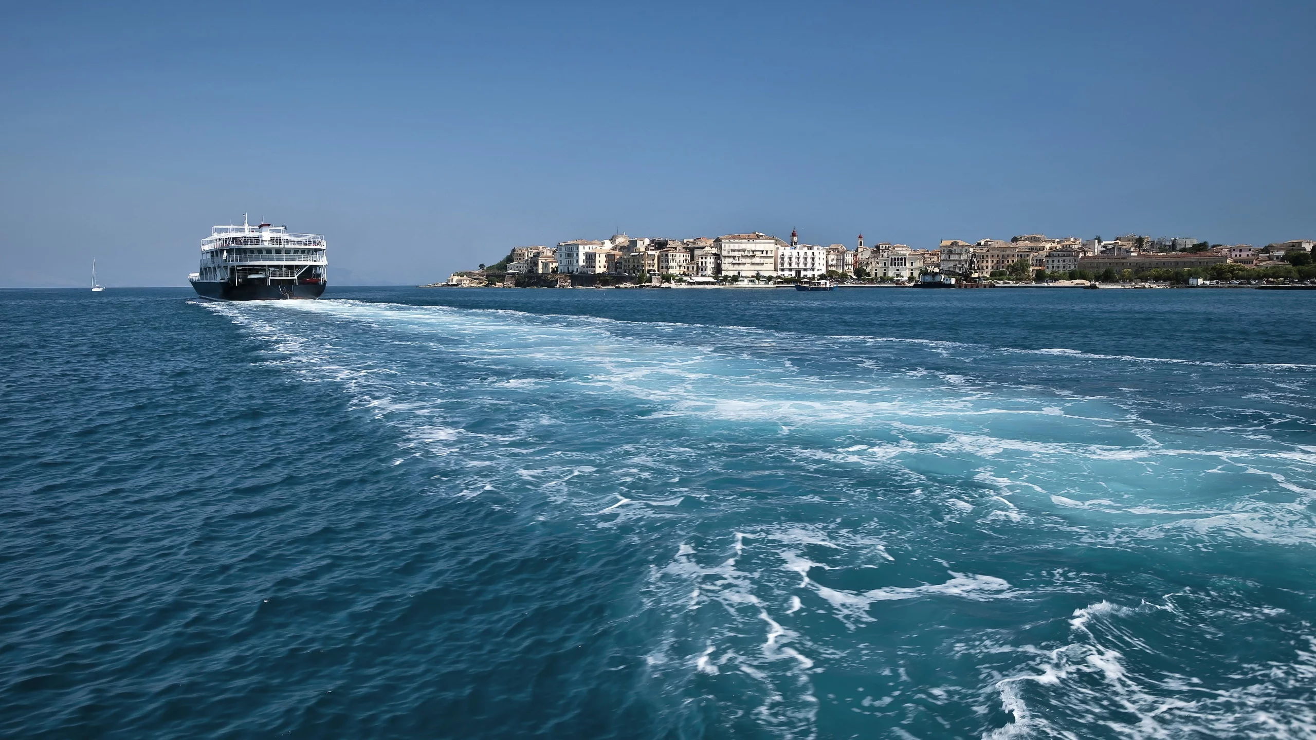 небо, море, корабль, лето