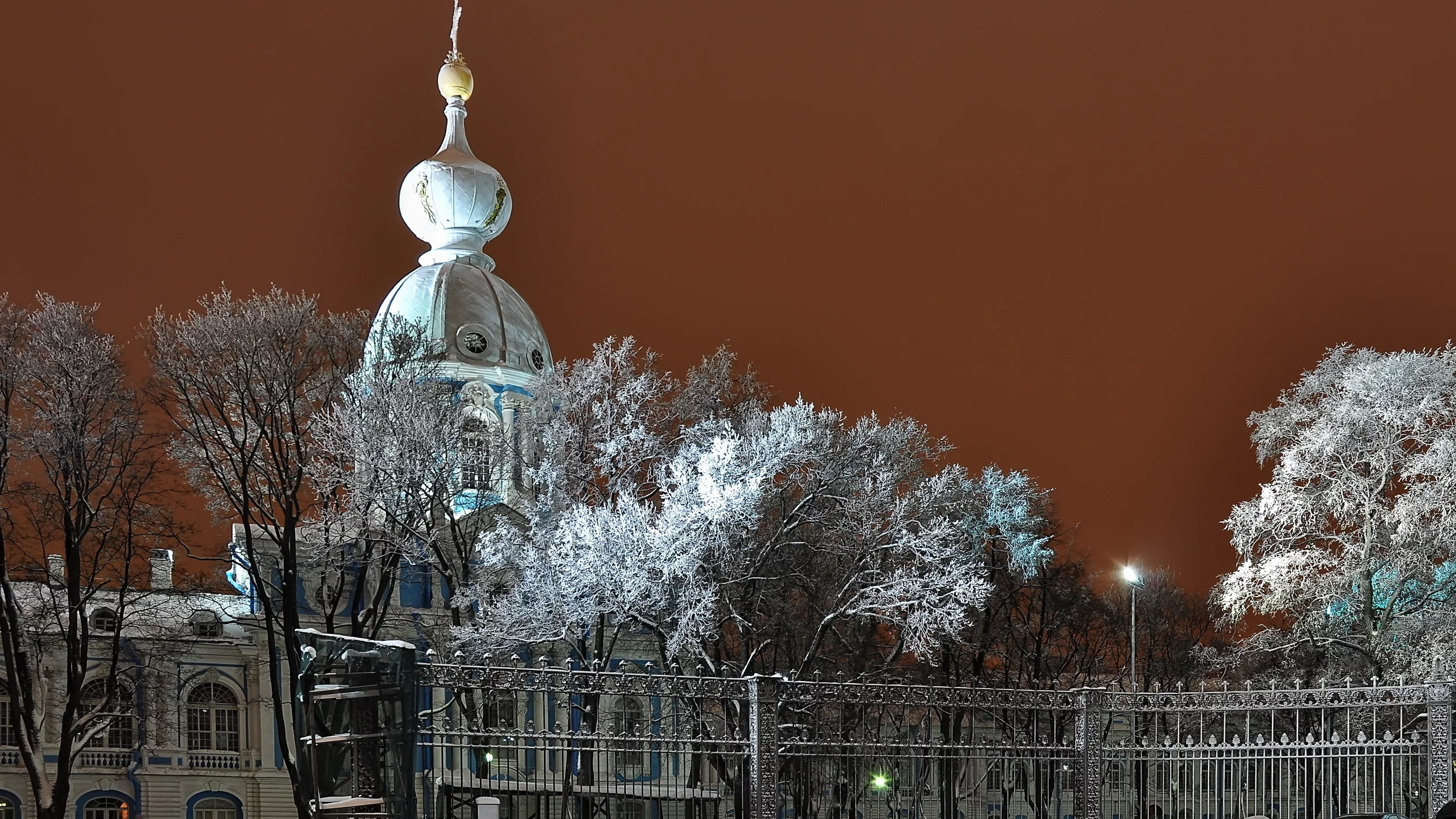 зима, храм, цвет, небо