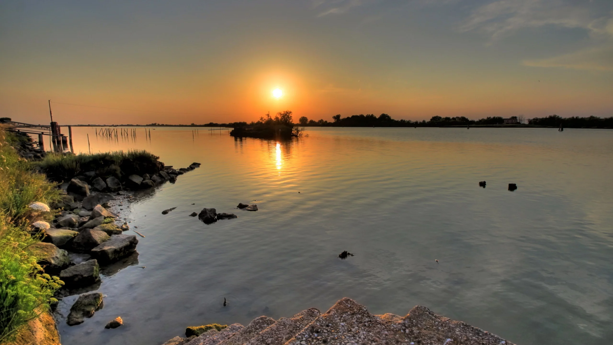 пейзаж, закат, море
