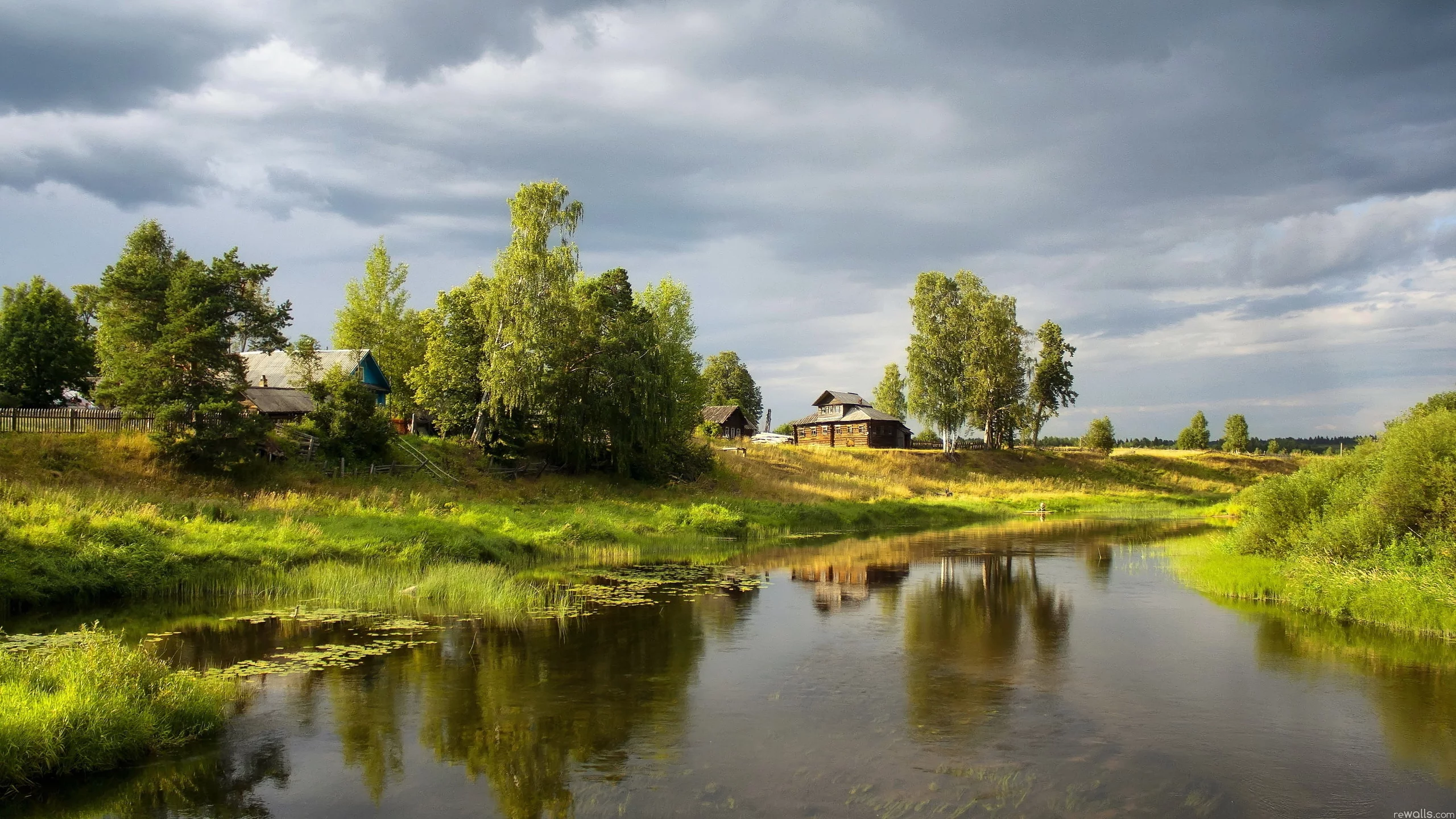 пейзаж, деревья, река