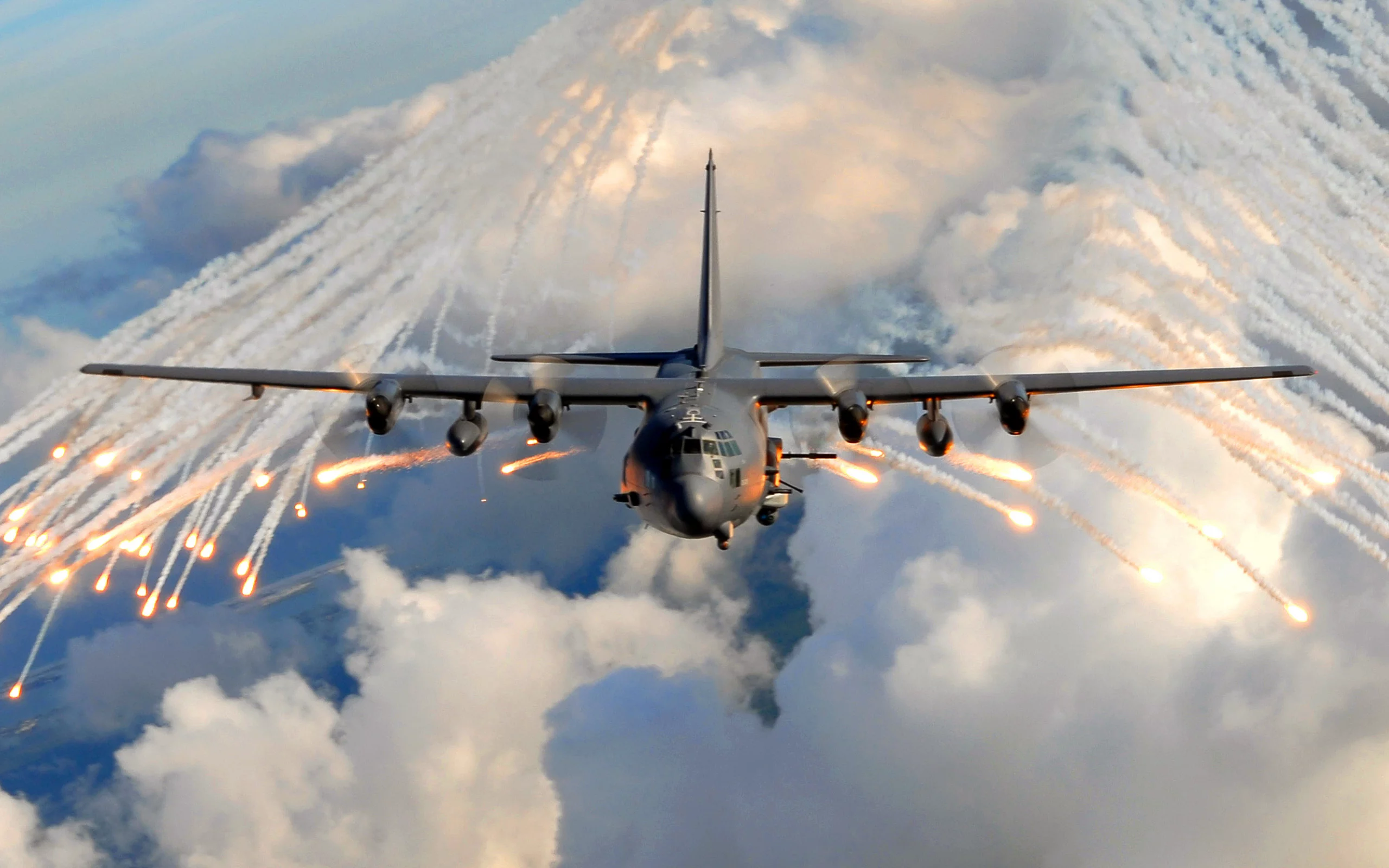AC-130, облака, самолет, небо