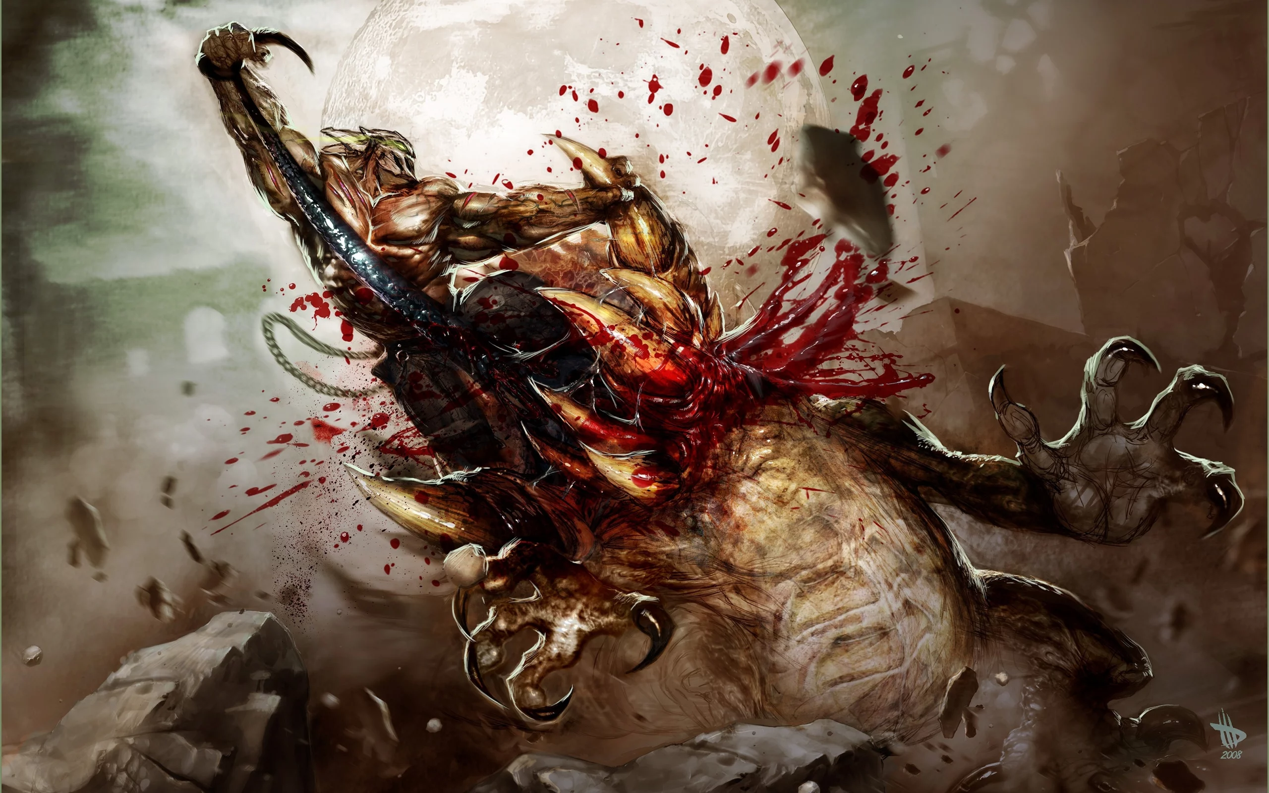 кровь, монстр, луна, маска, splatterhouse
