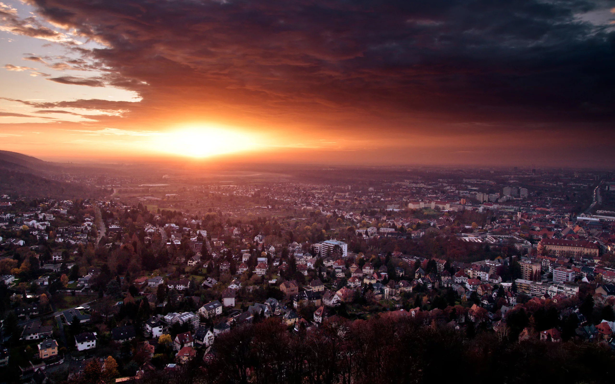 германия, город, закат, конец дня