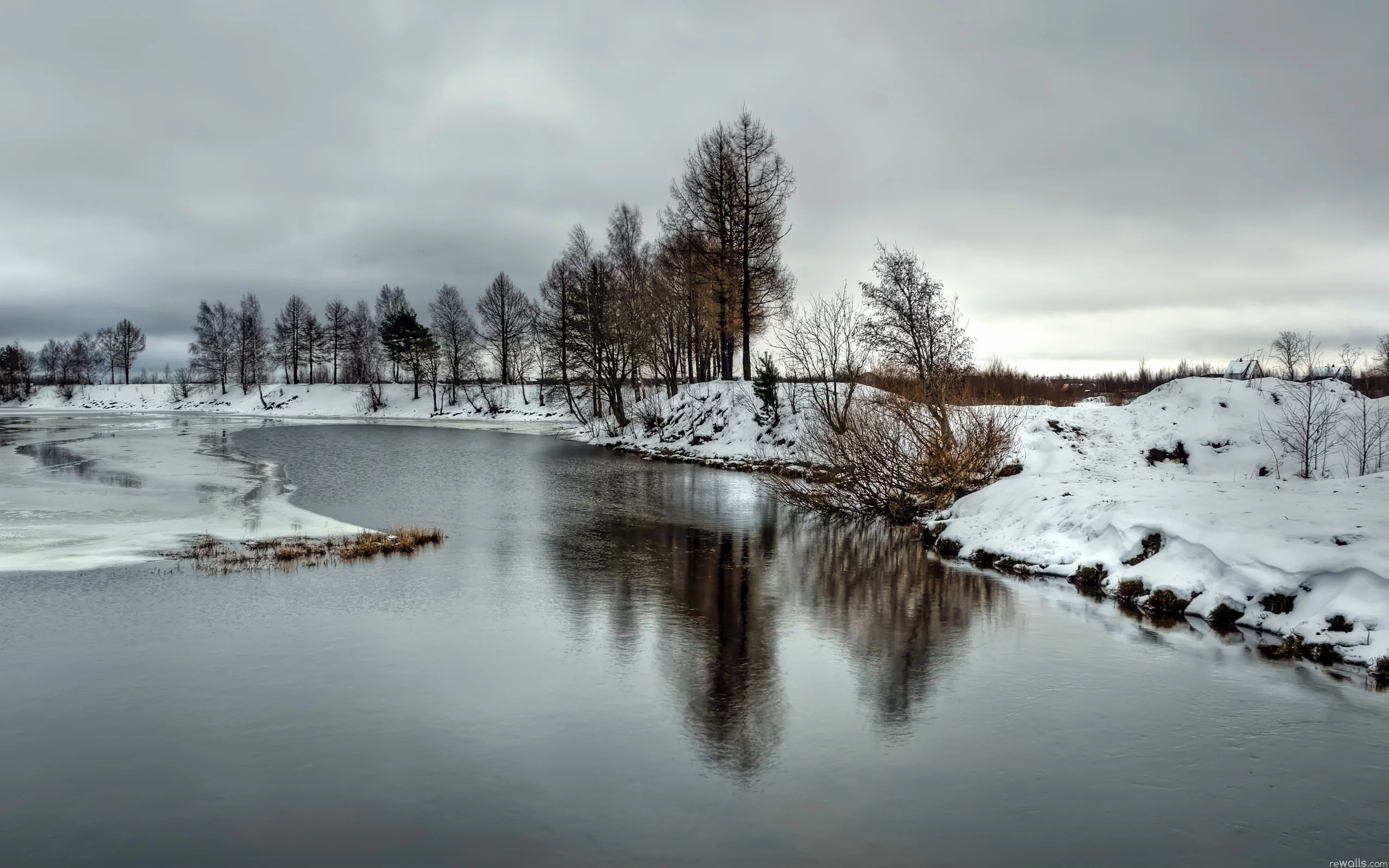 пейзаж, зима, река, природа