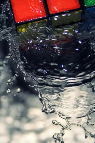 кубик рубика, брызги, кубик, вода, волна