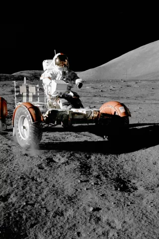космос, луна, космонавт, обои, лунный автомобиль