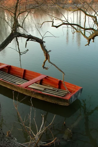 озеро, природа, лодка