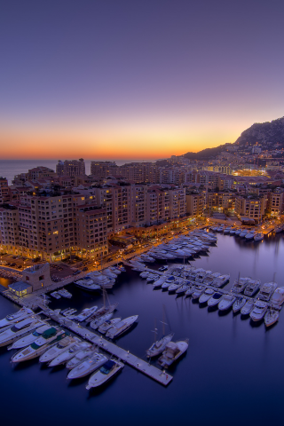 ночь, залив, город, monaco