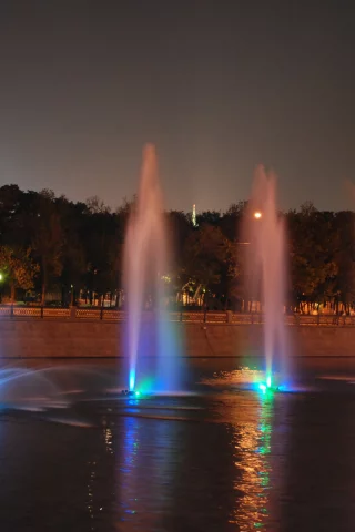 москва, река, фонтаны, ночь, огни