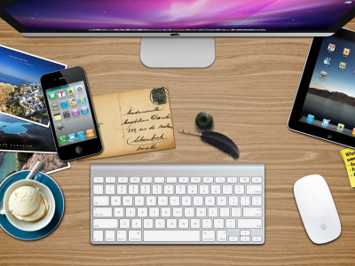 планшет, стол, смартфон, клавиатура