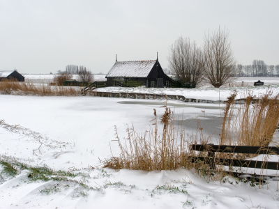 поле, дом, снег