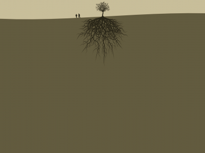 дерево, двое, корни, земля, люди, пара