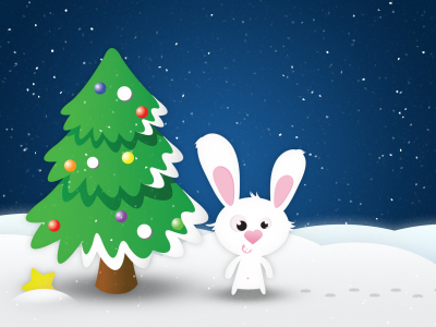 елка, новый год, звезда, кролик, снег, заяц