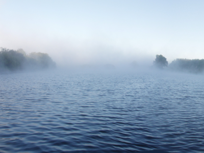 река, утро, туман