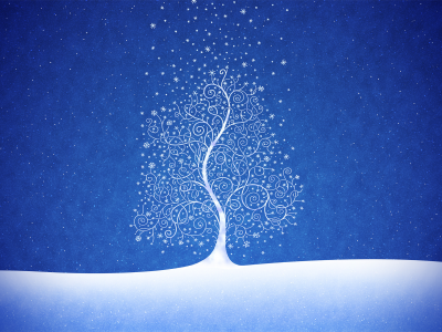 снег, синий, новый год, дерево