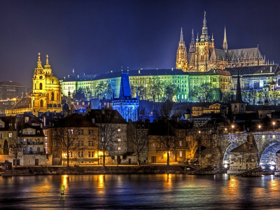 огни, ночь, Прага, Карлов мост