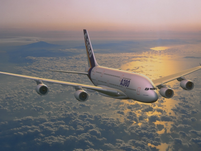 A380, Airbus, полёт, облака