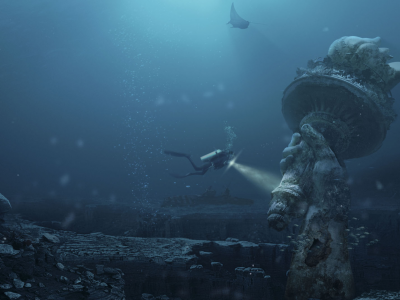 статуя свободы, нью-йорк, под водой