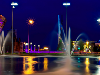 фонтан, город, ночь