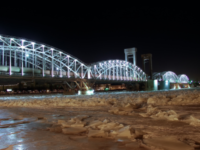 зима, ночь, лёд, мост