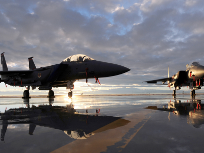 отражение, вода, F-15, небо, истребитель