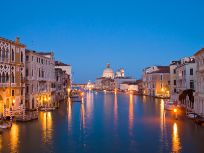 венеция, огни, вечер, италия, канал, дома