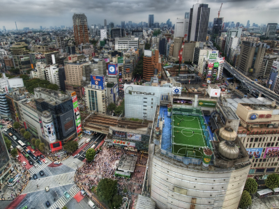 токио, дома, футбольное, мегаполис, поле, людей, крыши, толпы, япония, дорога