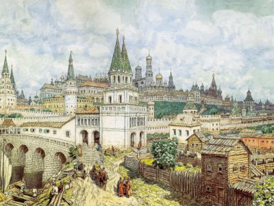 расцвет кремля, карандаш, акварель, уголь