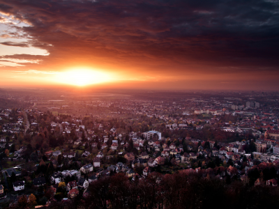 германия, город, закат, конец дня