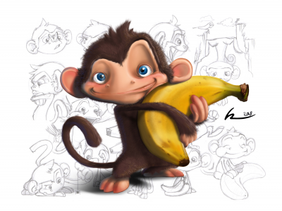 детские обои, банан, рисунки, белый фон, обезьяна
