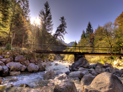 природа, камни, мост, река