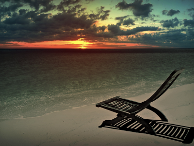 кресло, пляж, закат, море, природа