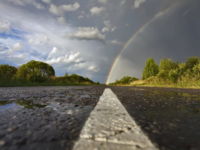 дорога, радуга, разметка