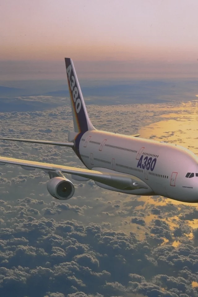 A380, Airbus, полёт, облака