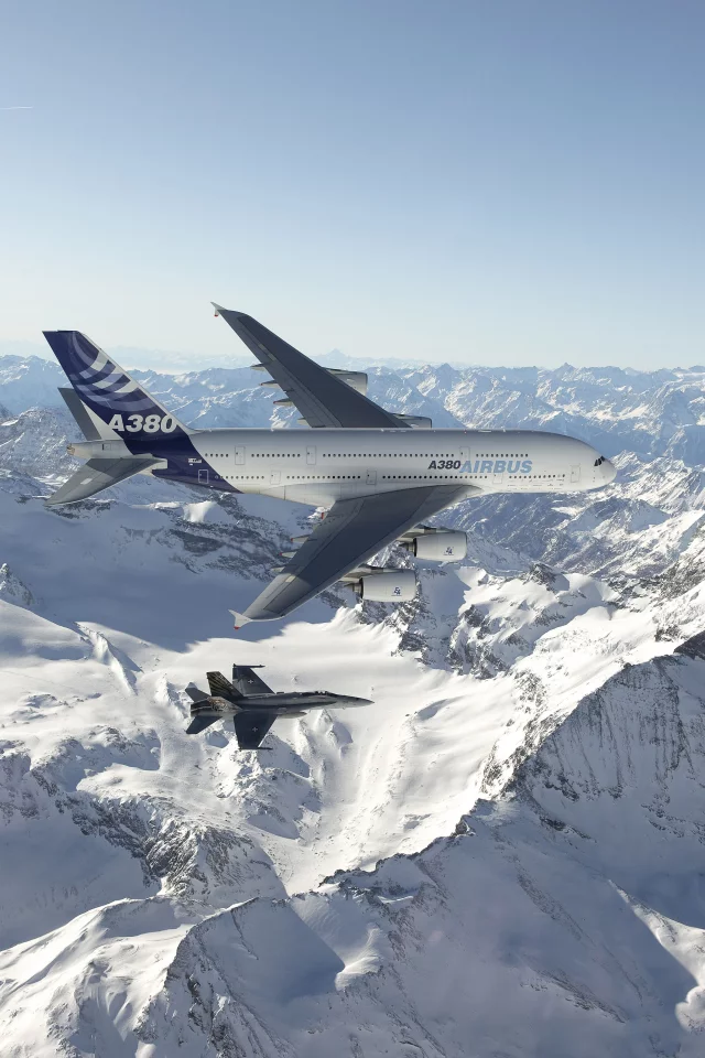 A380, полёт, Airbus, облака