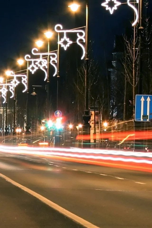 огни, проспект, вечер