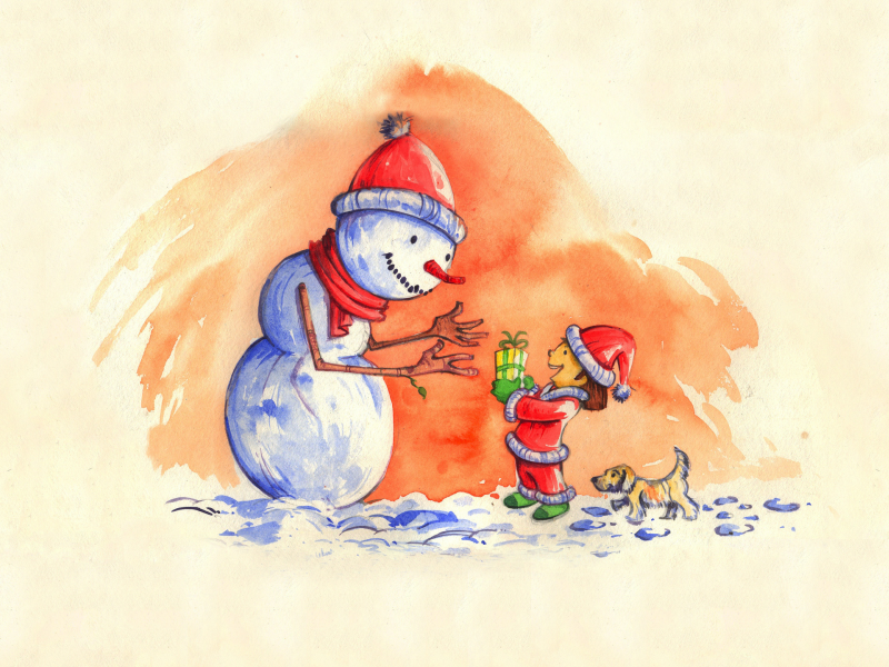 снеговики, зима, обои, дети, новогодние обои, арт, новый год, праздничные обои, зимние обои