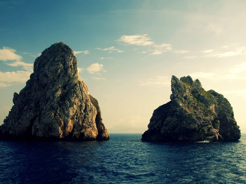 облака, скалы, море