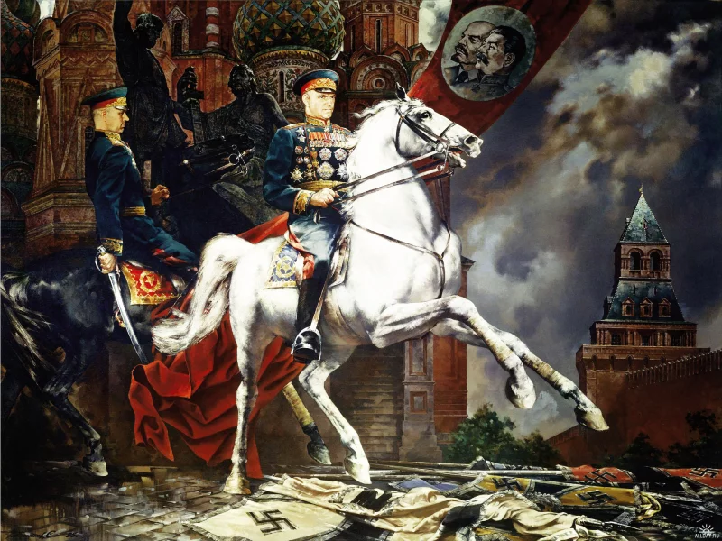 картина, рокоссовский, лошади, день победы, кремль, жуков, храм василия блаженного