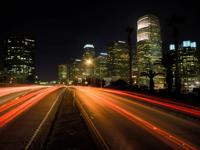 night, lights, city, road, LA
